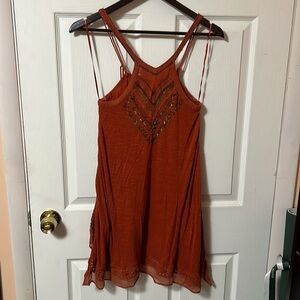 Free People burn orange beaded long tank/tunic - size XS​